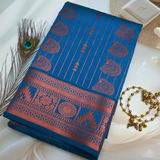 Royal Blue Handloom Kanjivaram Saree with Red Pallu and Contrast Blouse