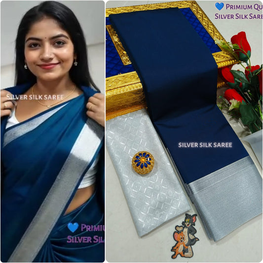 Kalai Tex Silver Border Silk Saree (SB012)