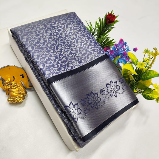 Elampillai Silk Saree in Silver and Denim Blue