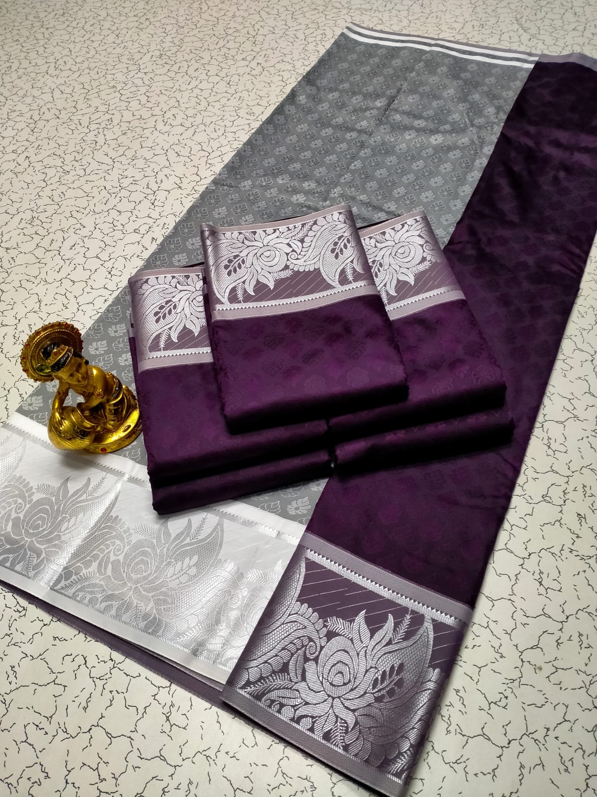 Purple Semi Silk Saree with Elegant Silver Zari Border - Kalai Tex Elampillai - PTS026