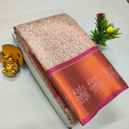 Peach and Pink Bridal Silk Saree with Elegant Zari Border SS114
