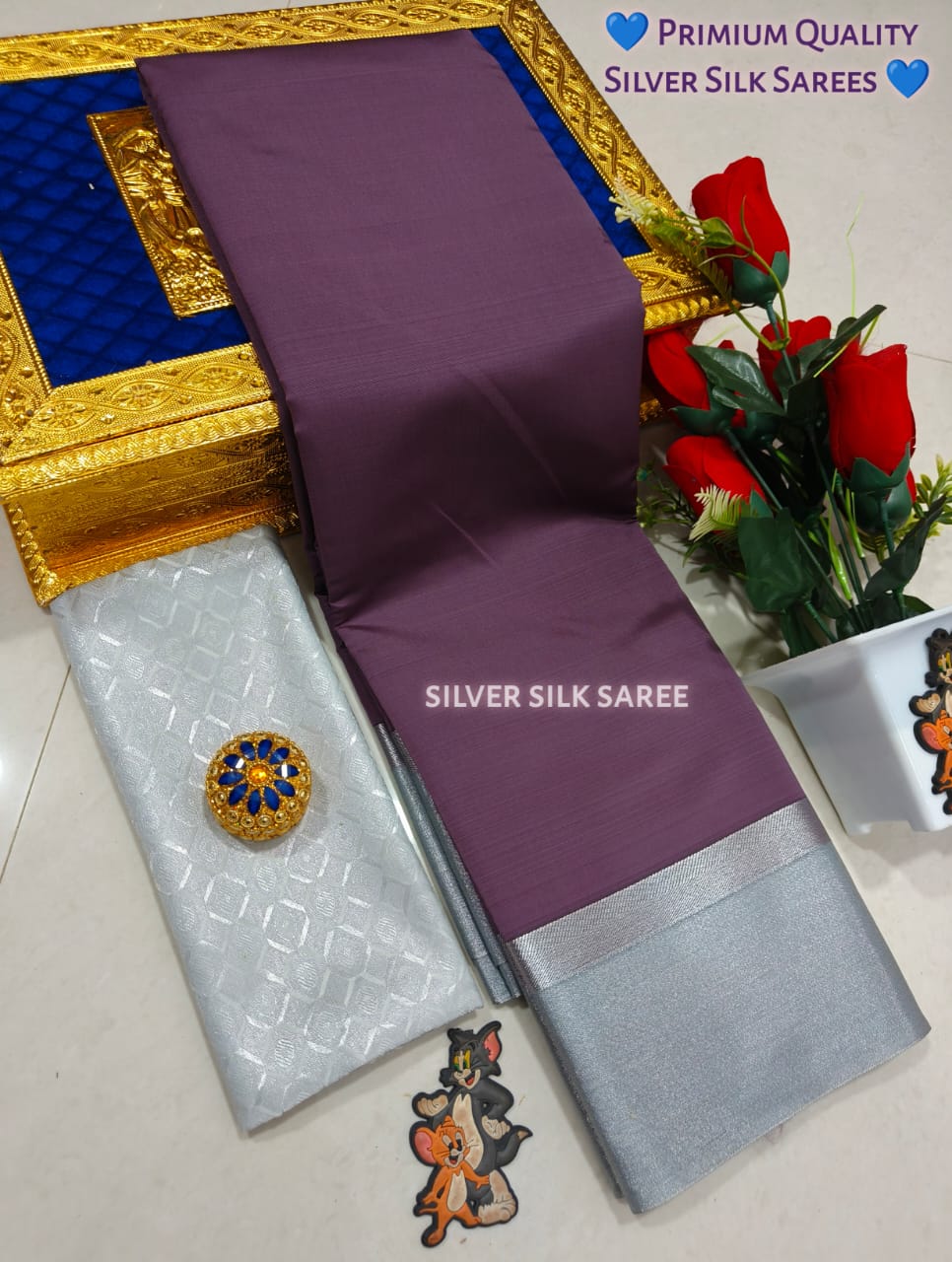 Kalai Tex Silver Border Silk Saree (SB016)