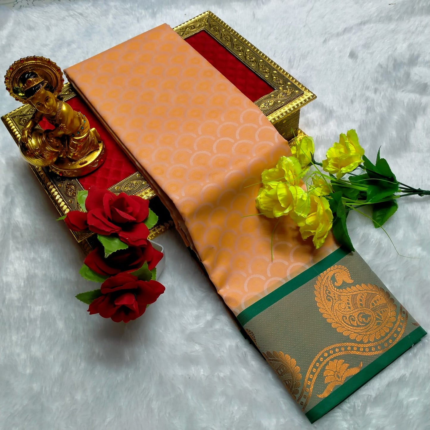 Peach Elegance Soft Silk Saree with Contrast Zari Border - PTS017