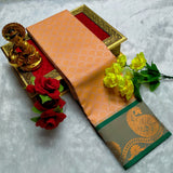 Peach Elegance Soft Silk Saree with Contrast Zari Border - PTS017