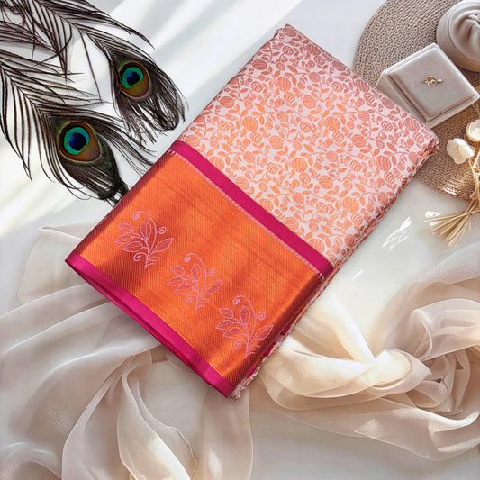 Peach and Pink Bridal Silk Saree with Elegant Zari Border SS114