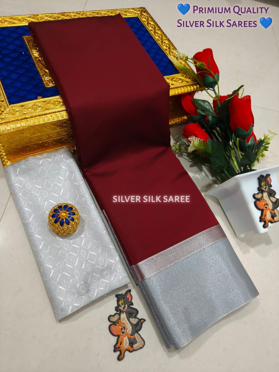 Kalai Tex Silver Border Silk Saree (SB011)
