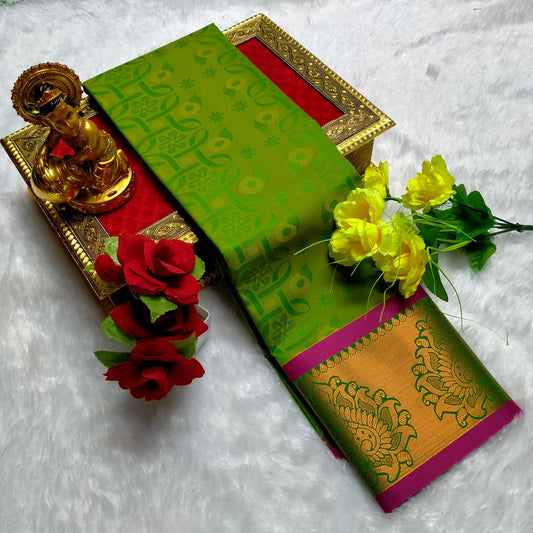 Elegant Green Soft Silk Saree with Contrast Gold Zari Border - PTS021