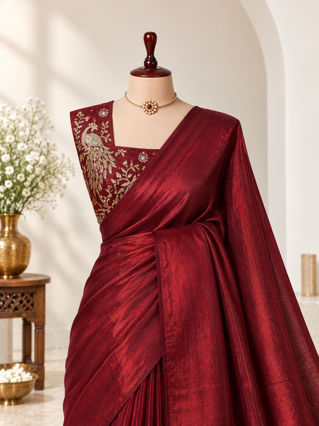Satin Space Silk Saree with Designer Blouse ๐ฆโจ| SSS002