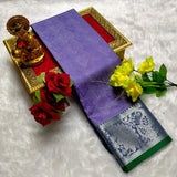 Lavender Silk Blend Saree with Geometric Emboss & Silver Zari Border - Kalai Tex Elampillai - PTS027