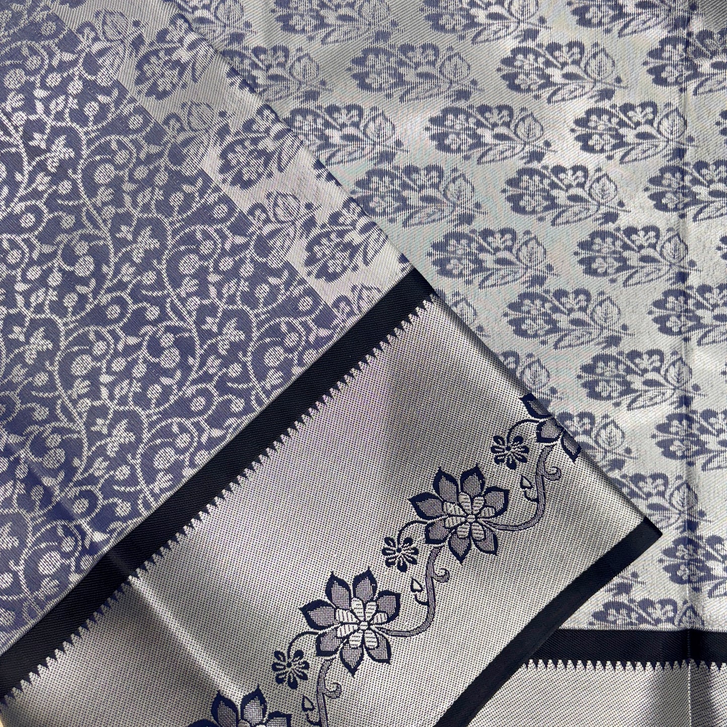 Elampillai Silk Saree in Silver and Navy Blue