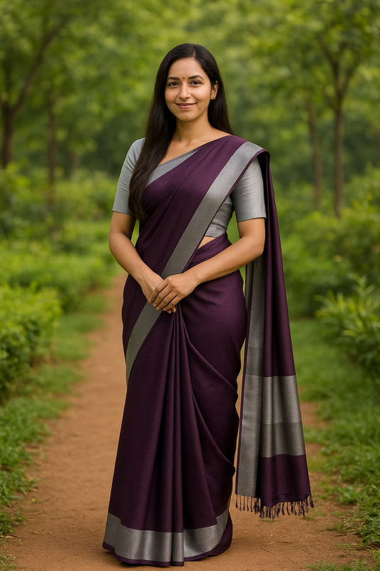 Kalai Tex Silver Border Silk Saree (SB010)