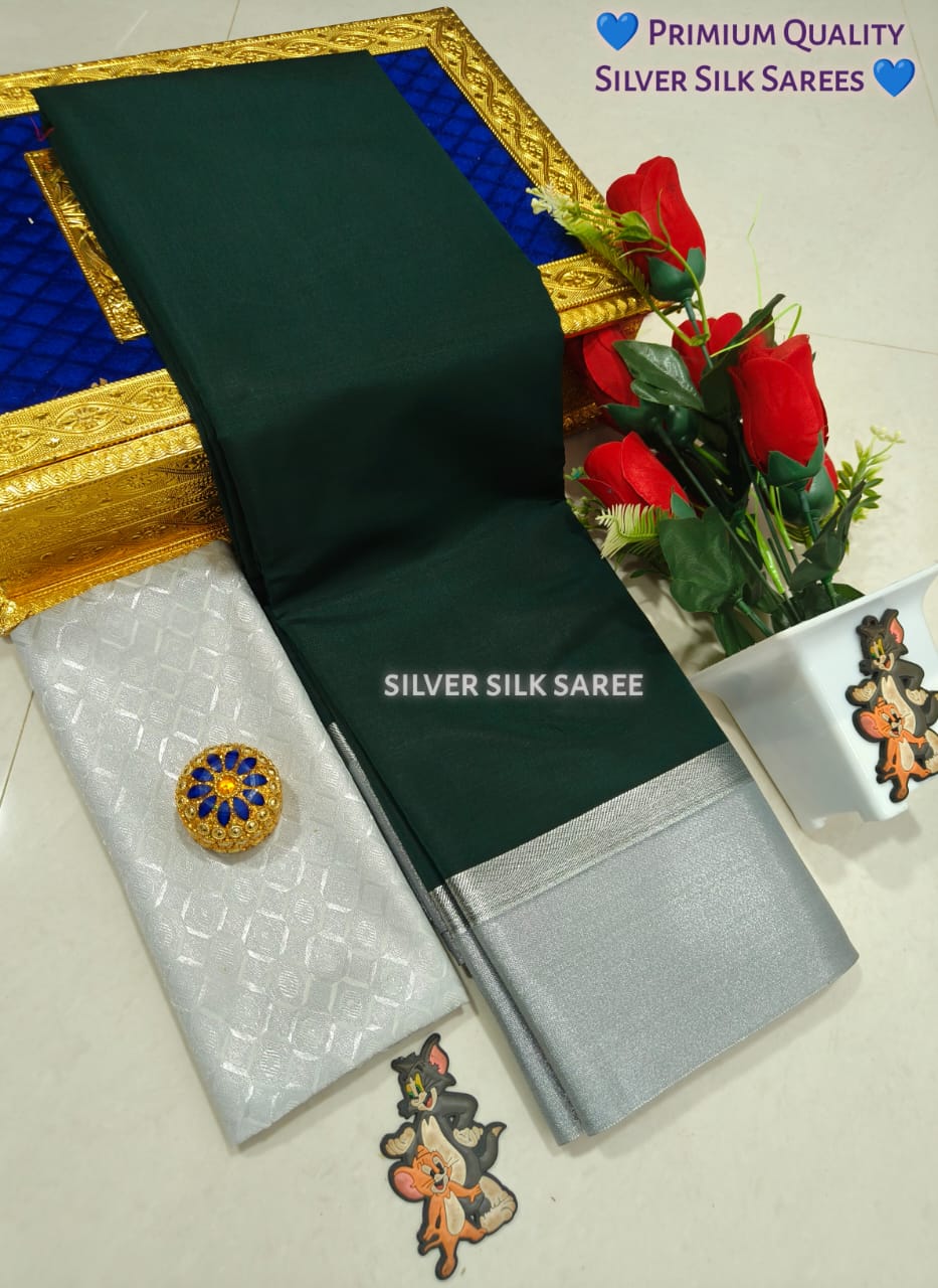 Kalai Tex Silver Border Silk Saree (SB013)
