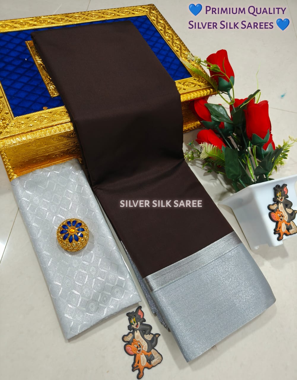 Kalai Tex Silver Border Silk Saree (SB017)