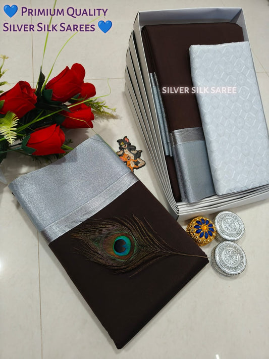 Kalai Tex Silver Border Silk Saree (SB017)