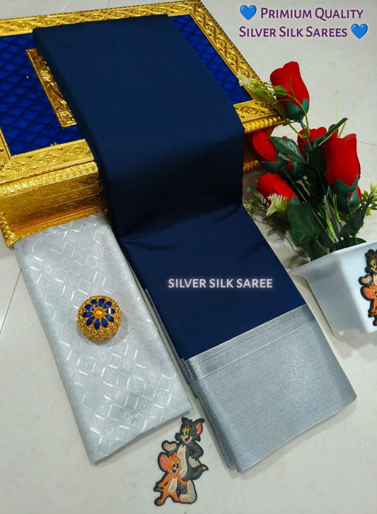 Kalai Tex Silver Border Silk Saree (SB012)