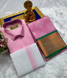 Semi Silk Saree With Cotton Dhoti & Shirt Combo – Perfect Wedding & Couple Combo (CC024)