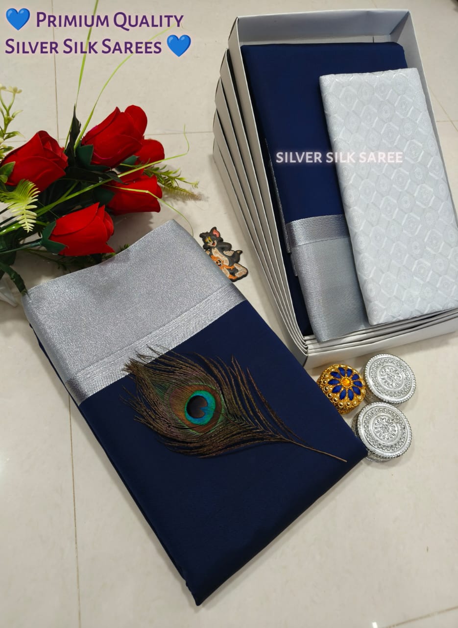 Kalai Tex Silver Border Silk Saree (SB012)