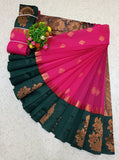 Vibrant Pink Uppada Silk Cotton Saree with Kottanj Zari Border - KSC002