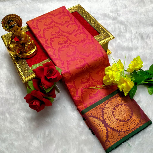 Elegant Floral Weave Silk Saree with Rich Zari Border - PTS016