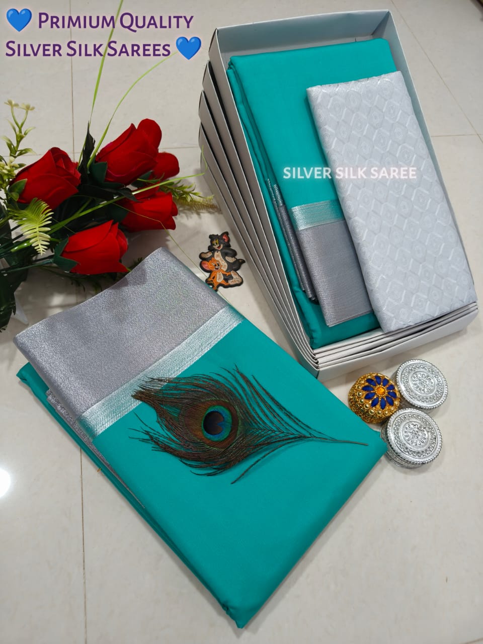 Kalai Tex Silver Border Silk Saree (SB014)