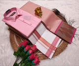 Semi Silk Saree With Cotton Dhoti & Shirt Combo – Perfect Wedding & Couple Combo CC025