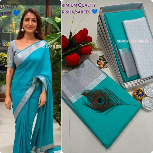 Kalai Tex Silver Border Silk Saree (SB014)