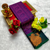 Majestic Purple Floral Design Soft Silk Saree with Rich Green Zari Border - PTS019