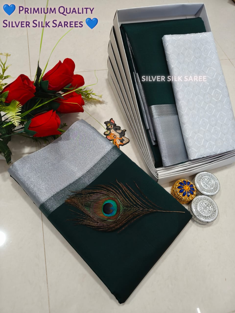 Kalai Tex Silver Border Silk Saree (SB013)