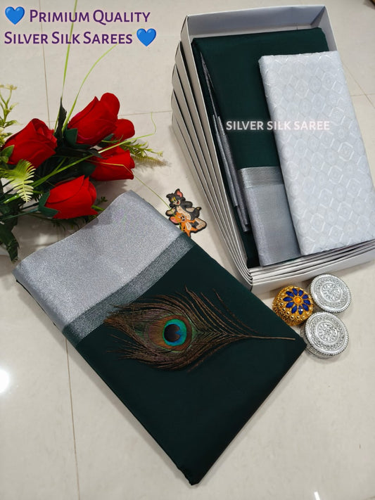 Kalai Tex Silver Border Silk Saree (SB013)