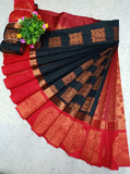Majestic Black & Red Uppada Silk Cotton Saree with Kottanj Zari Border - KSC006