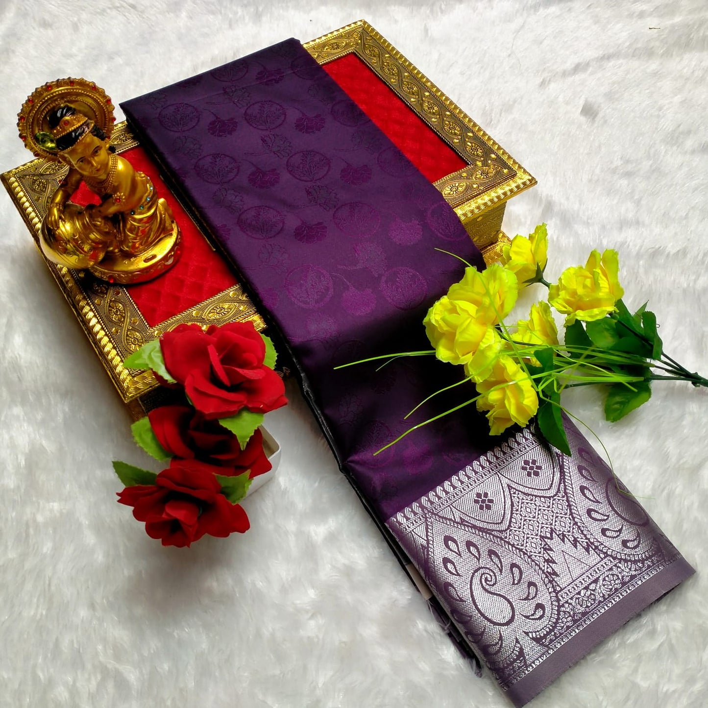 Majestic Purple Soft Silk Saree with Silver Zari Contrast Border - PTS022