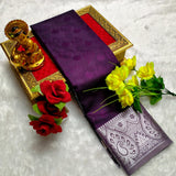 Majestic Purple Soft Silk Saree with Silver Zari Contrast Border - PTS022