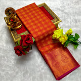 Vibrant Orange Soft Silk Saree with Traditional Red Zari Border - PTS023