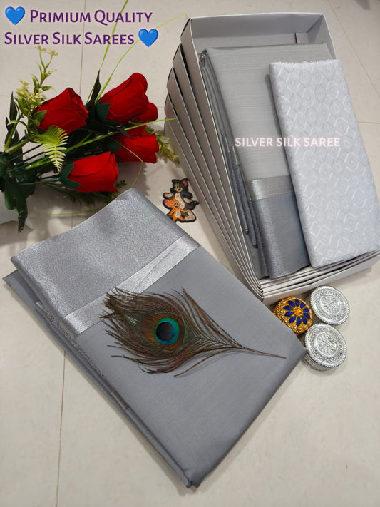 Kalai Tex Silver Border Silk Saree (SB015)