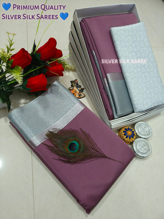 Kalai Tex Silver Border Silk Saree (SB016)