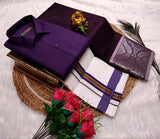 Semi Silk Saree With Cotton Dhoti & Shirt Combo – Perfect Wedding & Couple Combo (CC021)