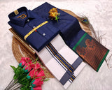 Semi Silk Saree With Cotton Dhoti & Shirt Combo – Perfect Wedding & Couple Combo (CC015)