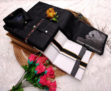 Semi Silk Saree With BLACK Cotton Dhoti & Shirt Combo – Perfect Wedding & Couple Combo (CC023) - HALF SLEEVE