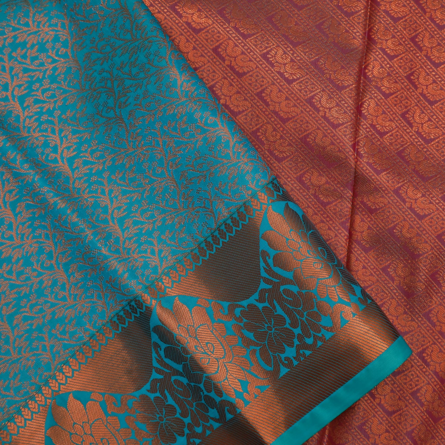 Cyan Blue with Maroon Tone Silk Saree