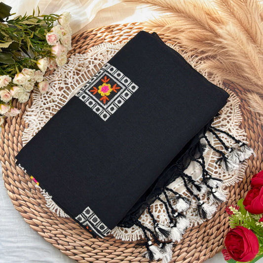Black Khadi Cotton Saree - Kalai Tex