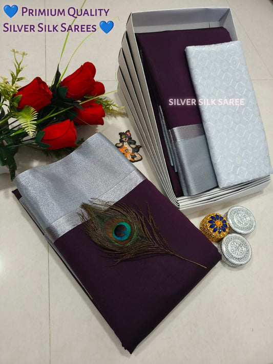 Kalai Tex Silver Border Silk Saree (SB010)