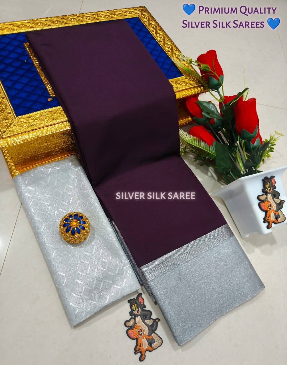 Kalai Tex Silver Border Silk Saree (SB010)