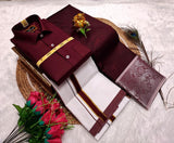 Semi Silk Saree With Cotton Dhoti & Shirt Combo – Perfect Wedding & Couple Combo (CC010)