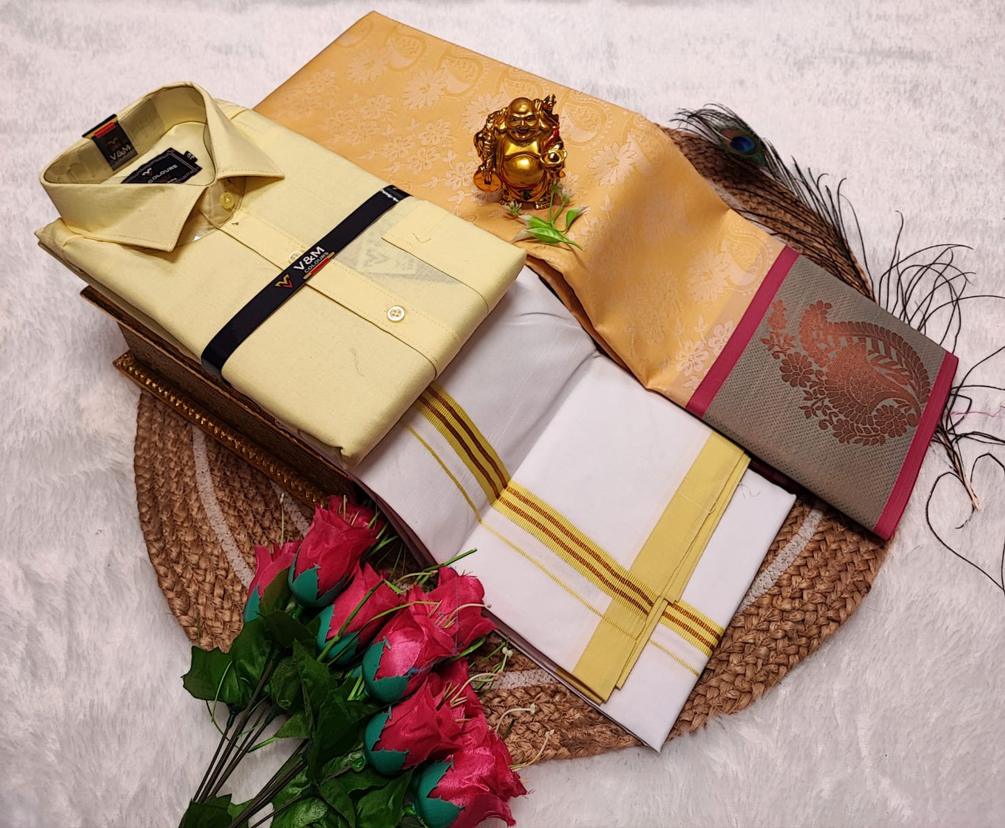 Couple Combo Saree with Cotton Dhoti Shirt (S to XXL) | CC003