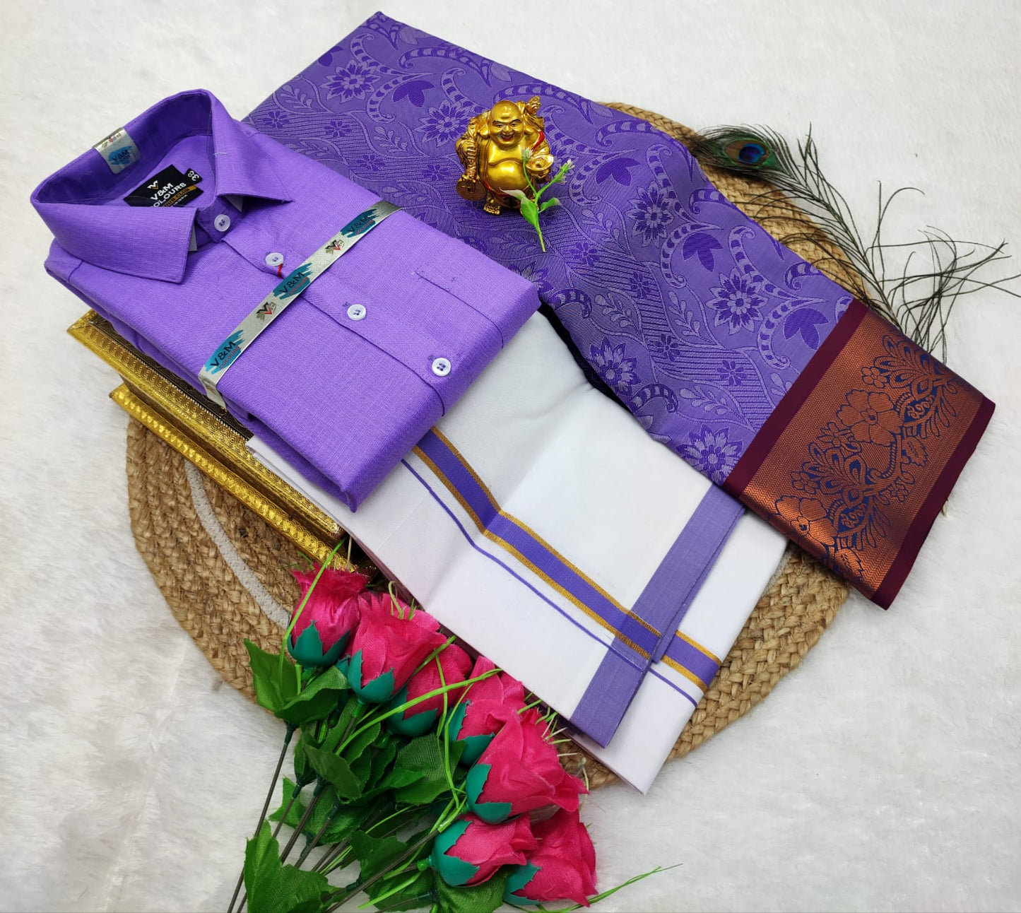 Couple Combo Saree with Cotton Dhoti Shirt (S to XXL) | CC006