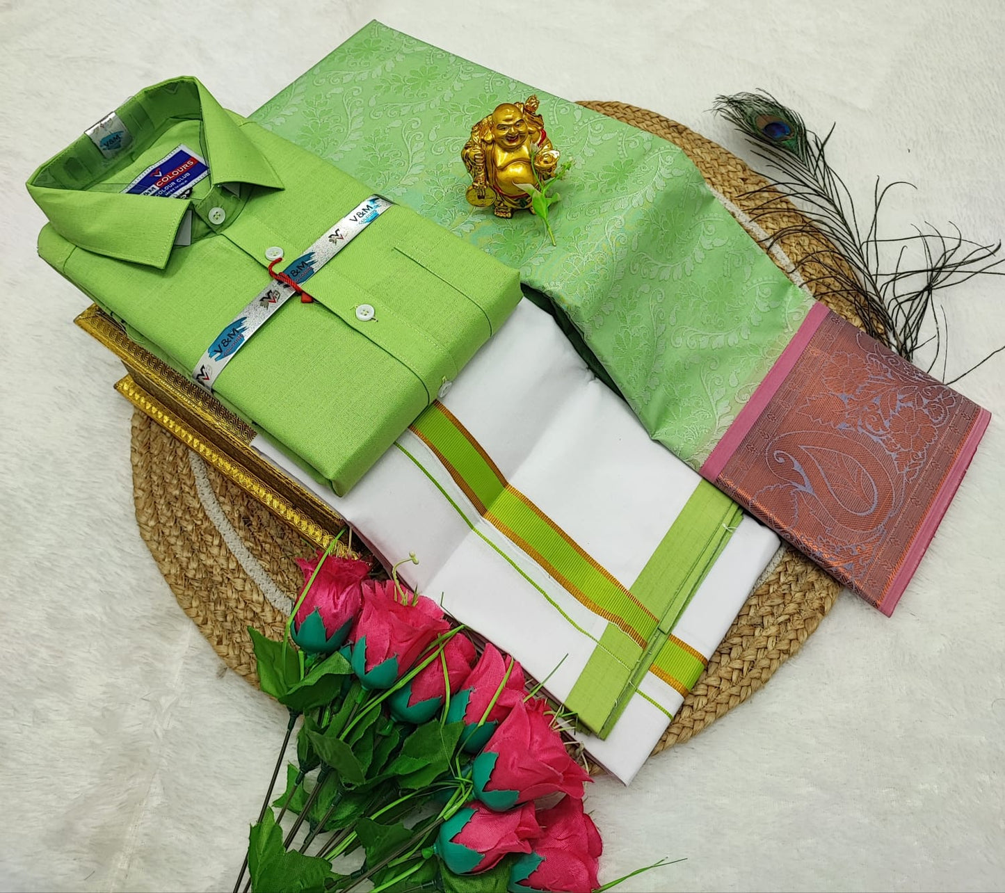 Couple Combo Saree with Cotton Dhoti Shirt (S to XXL) | CC007