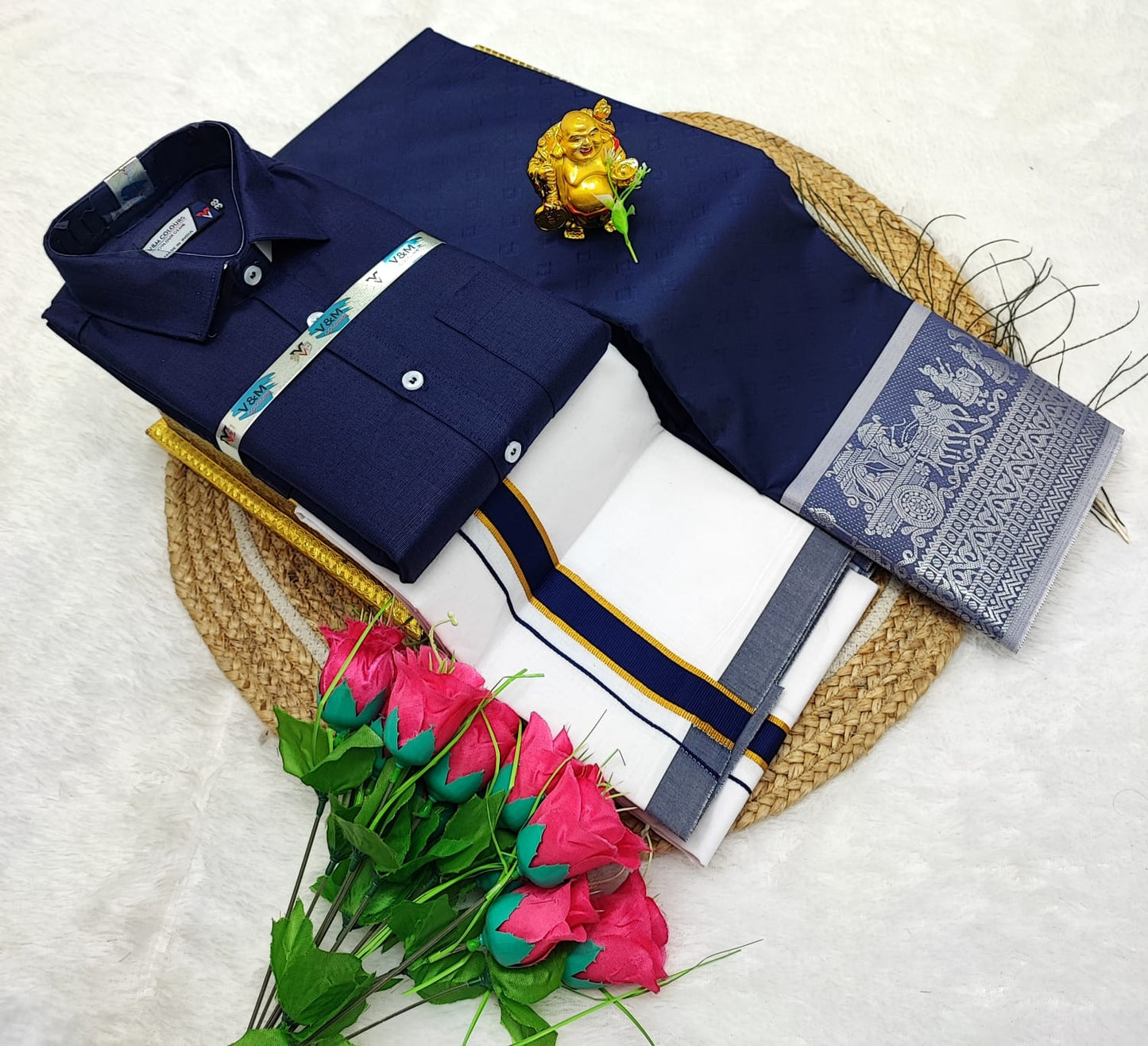 Couple Combo Saree with Cotton Dhoti Shirt (S to XXL) | CC009