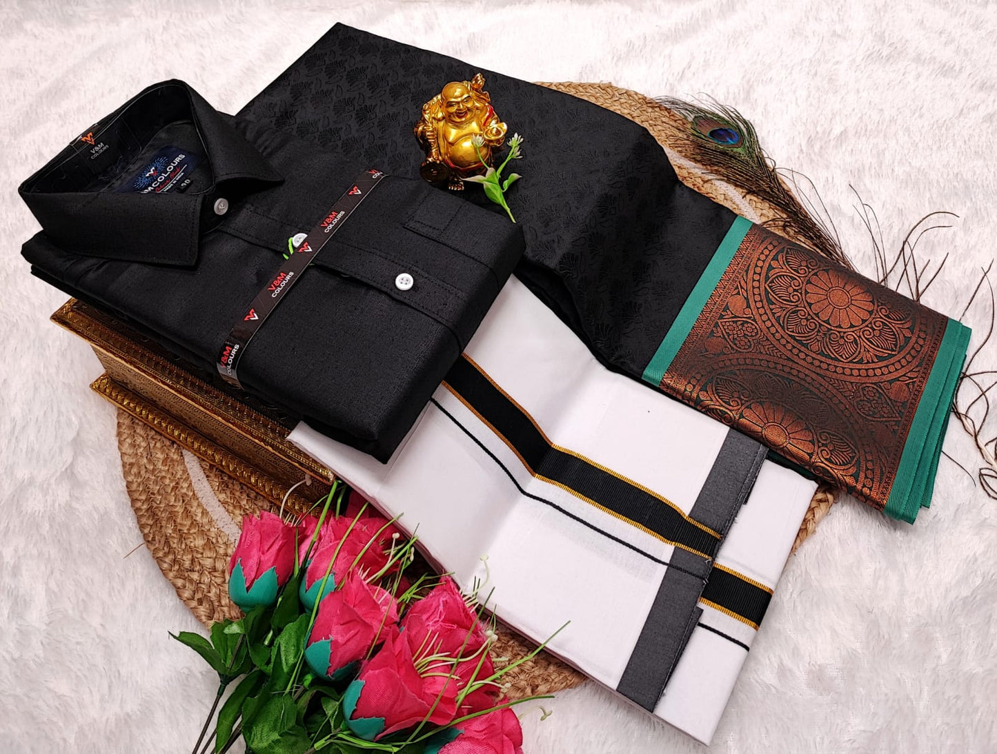 Couple Combo Saree with Cotton Dhoti Shirt (S to XXL) | CC015