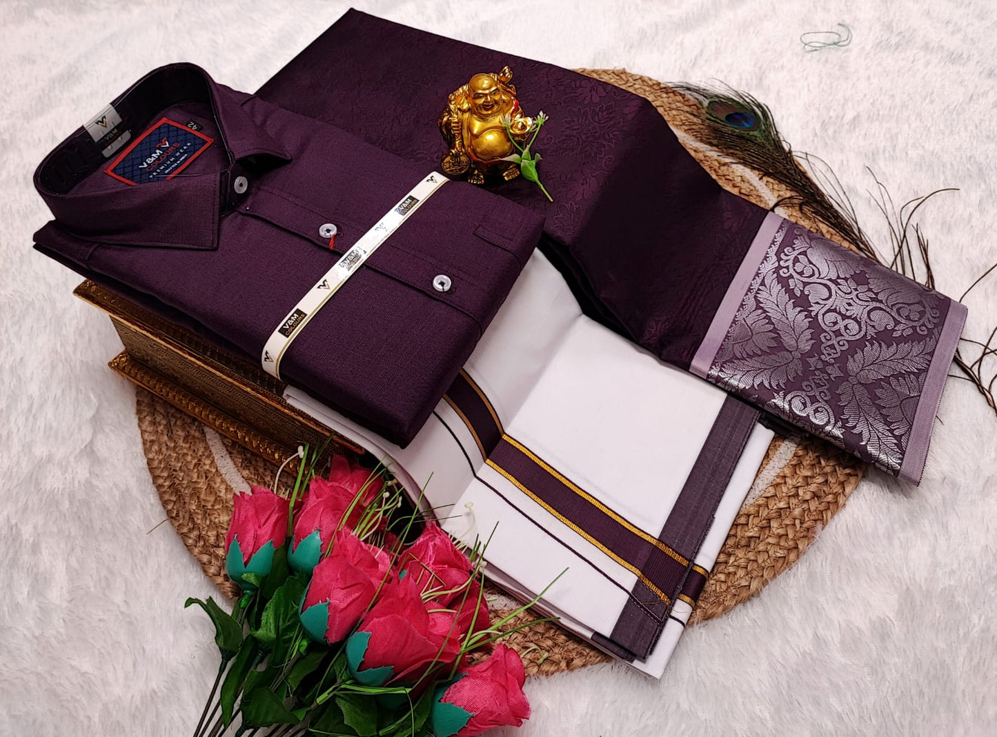 Couple Combo Saree with Cotton Dhoti Shirt (S to XXL) | CC018