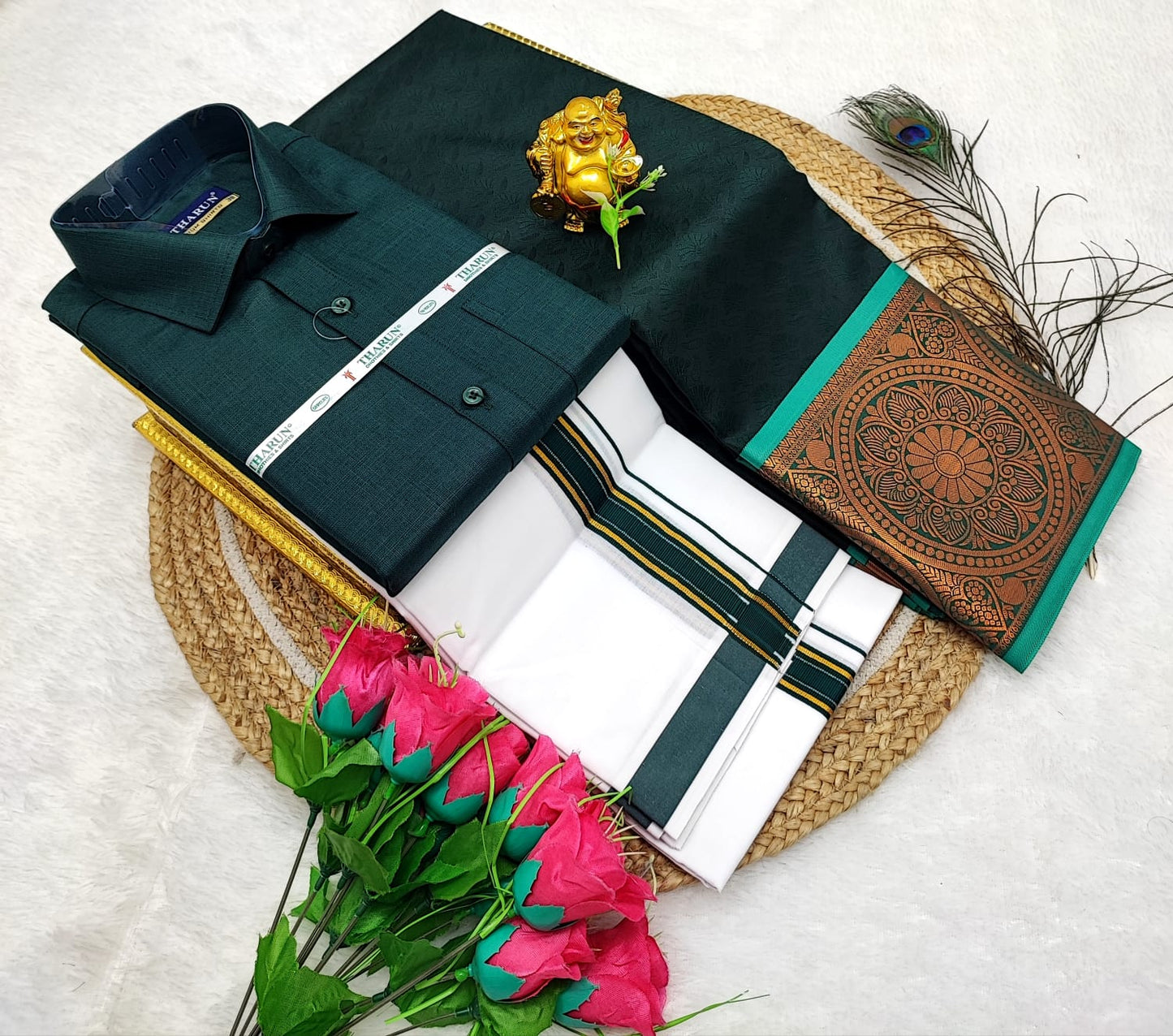 Couple Combo Saree with Cotton Dhoti Shirt (S to XXL) | CC014